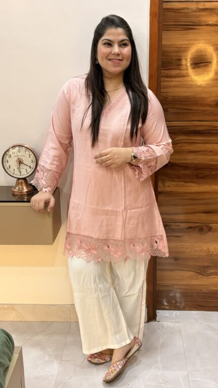 Pink Embroidered Lace Co-Ord Set